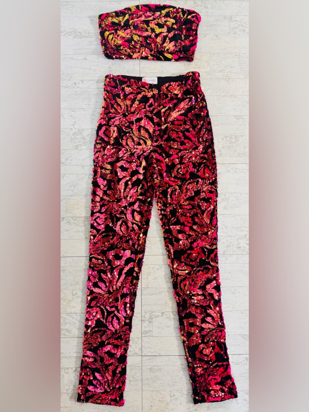 L’atiste By Amy 2 Piece Set Sequin Outfit Small Festival Hippie Party Top Pants